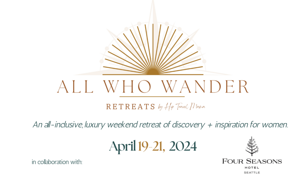 logo for all who wander retreats by hip travel mama